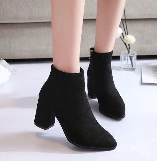 Black Martin Boots for Women with Thick Heels