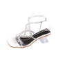 Pearl Square Toe Rhinestone Buckle Heels for Women