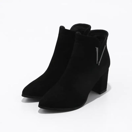 New Women's Suede Ankle Boots with Chunky Heels
