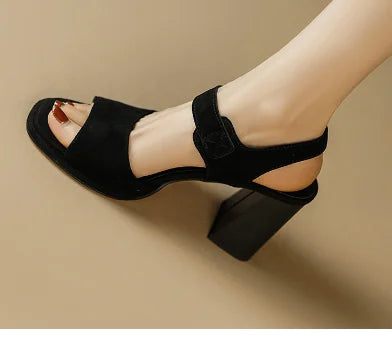 2025 Summer New Fresh Suede Chunky Heels Sandals