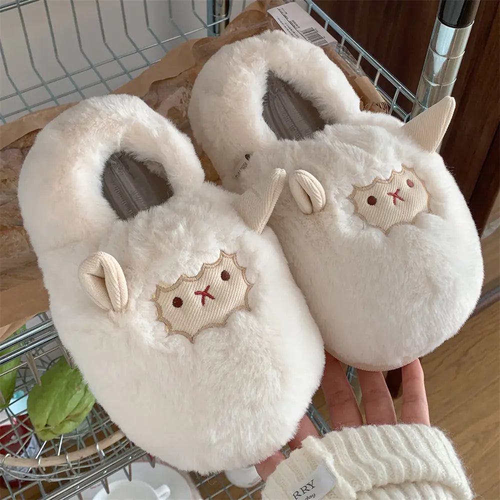 Warm Plush Cotton Slippers for Ladies with Heel Cover