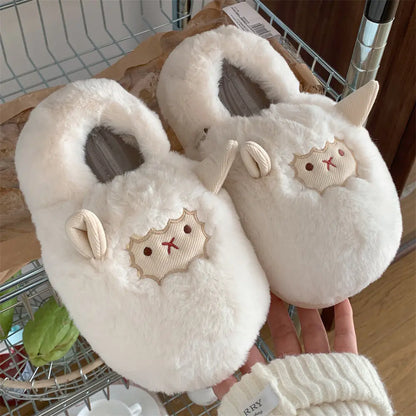 Warm Plush Cotton Slippers for Ladies with Heel Cover