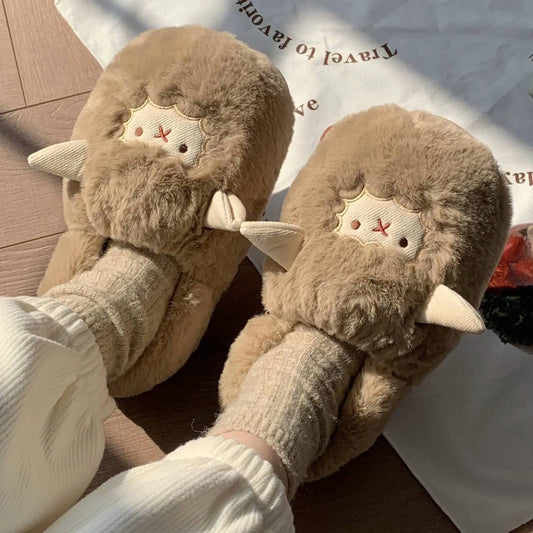 Warm Plush Cotton Slippers for Ladies with Heel Cover